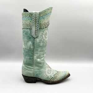 Old Gringo Womens 6B Turquoise Embroidered Leather Western Snip Toe Tall Boots